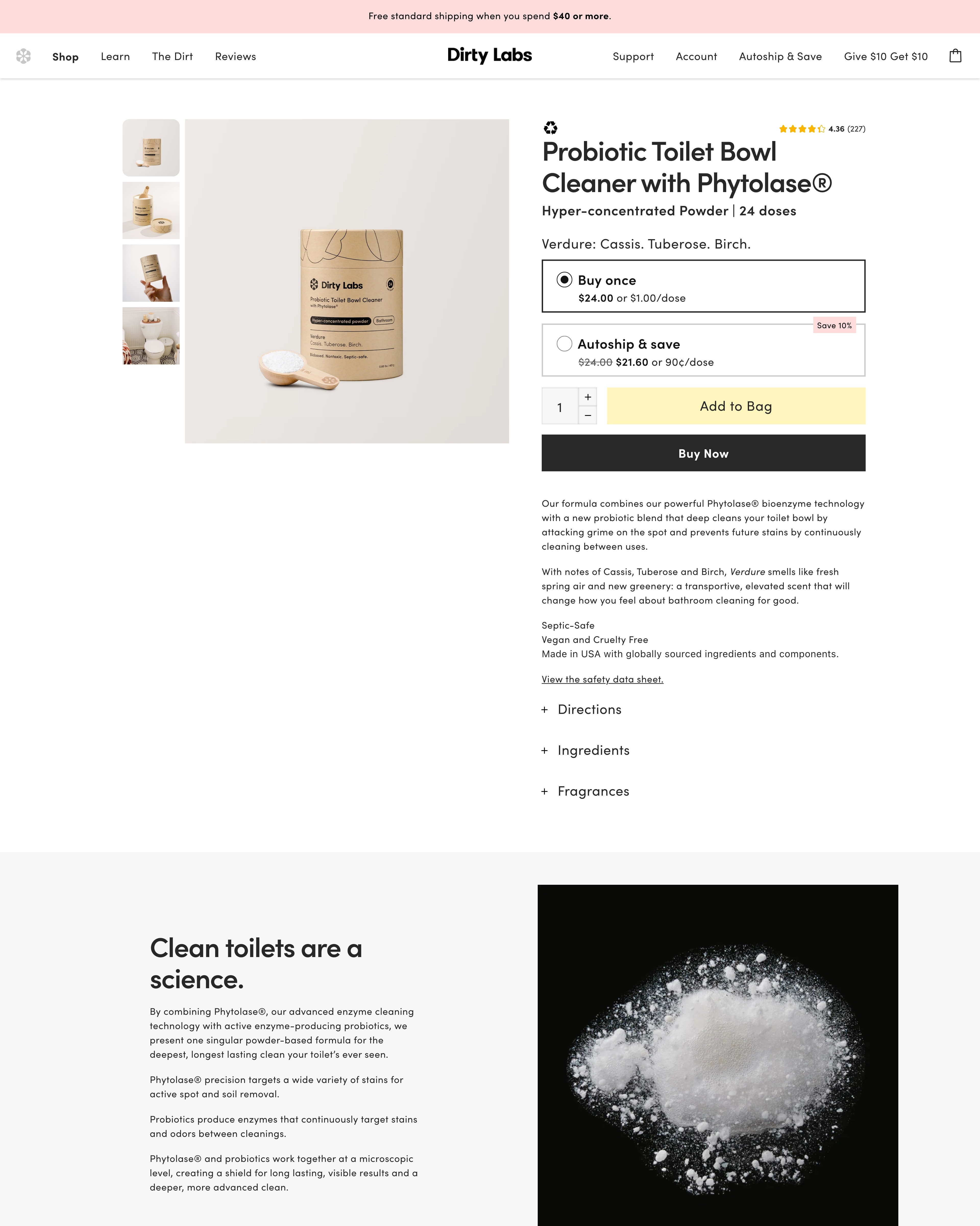 Dirty Labs Probiotic Toilet Bowl Cleaner with Phytolase®