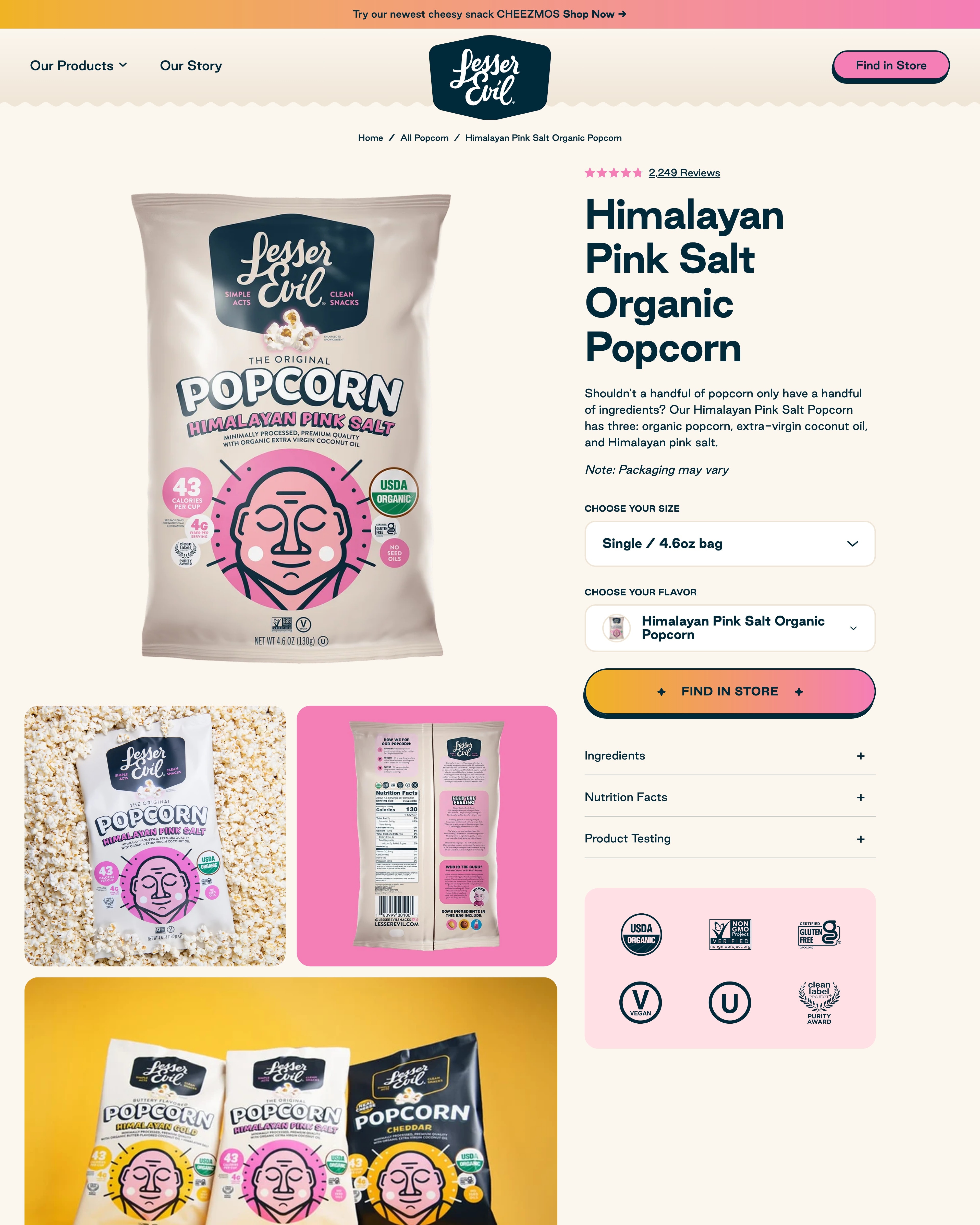 LesserEvil Himalayan Pink Salt Organic Popcorn
